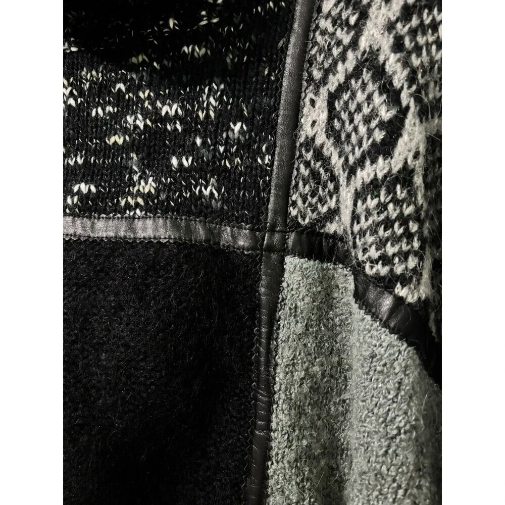 Vintage 80’s Susann D Sweater Black Gray Leather Trim Colorblock Oversized Sz S